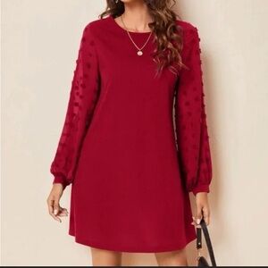 🎈3/$20! 
NWOT SHEIN red long sleeve Swiss dot dress. XL 12.